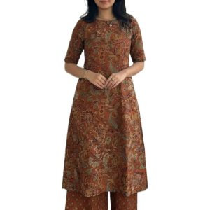Women's Printed Kurta and Palazzo Set - Rust