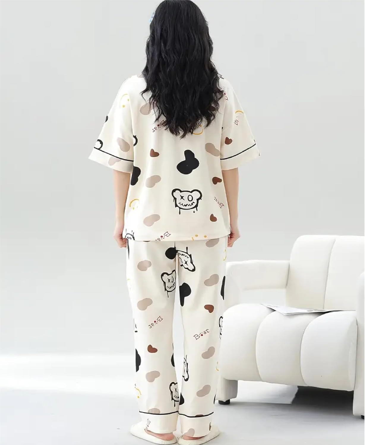 Women's Cotton Blend Full-Sleeve Night Suit - Cream - Image 4