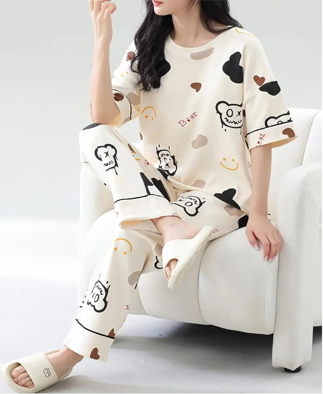 Women's Cotton Blend Full-Sleeve Night Suit - Cream - Image 5