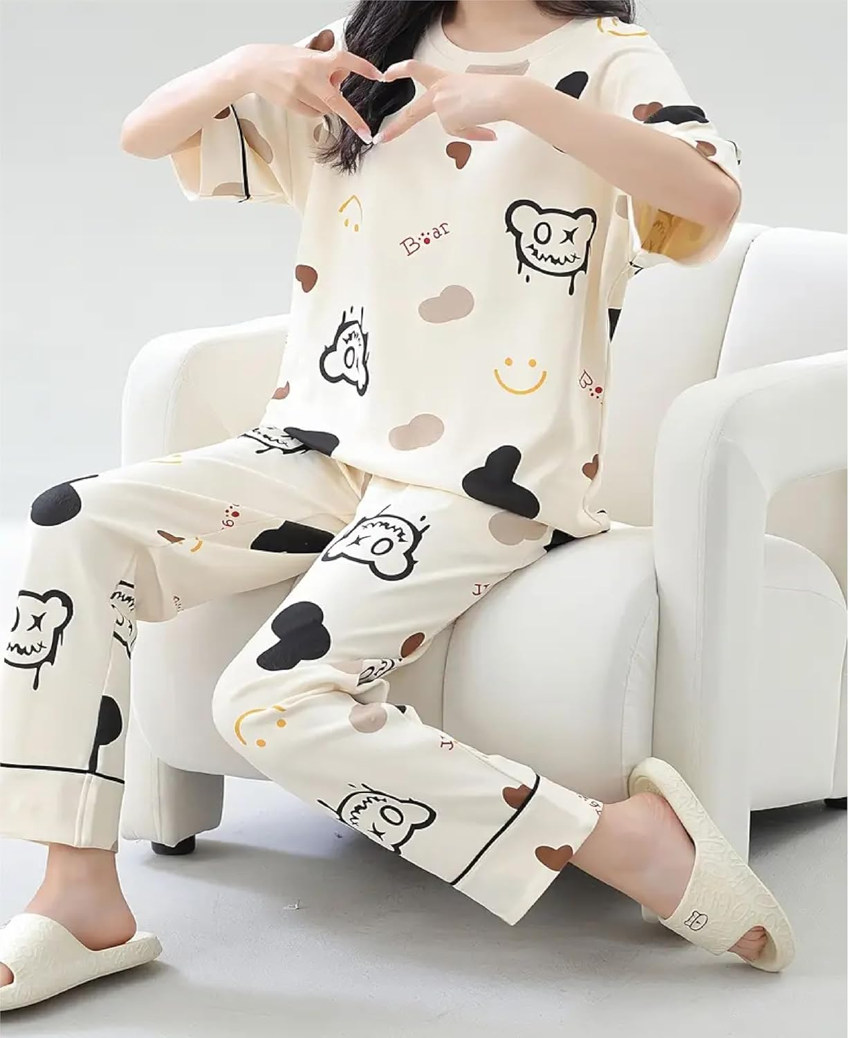 Women's Cotton Blend Full-Sleeve Night Suit - Cream - Image 6