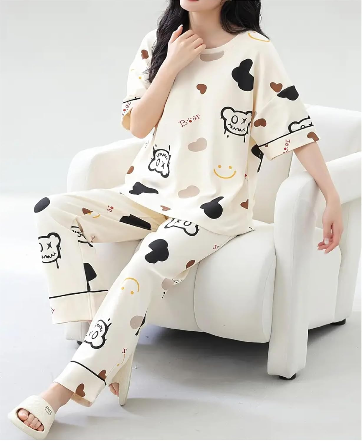Women's Cotton Blend Full-Sleeve Night Suit - Cream - Image 7