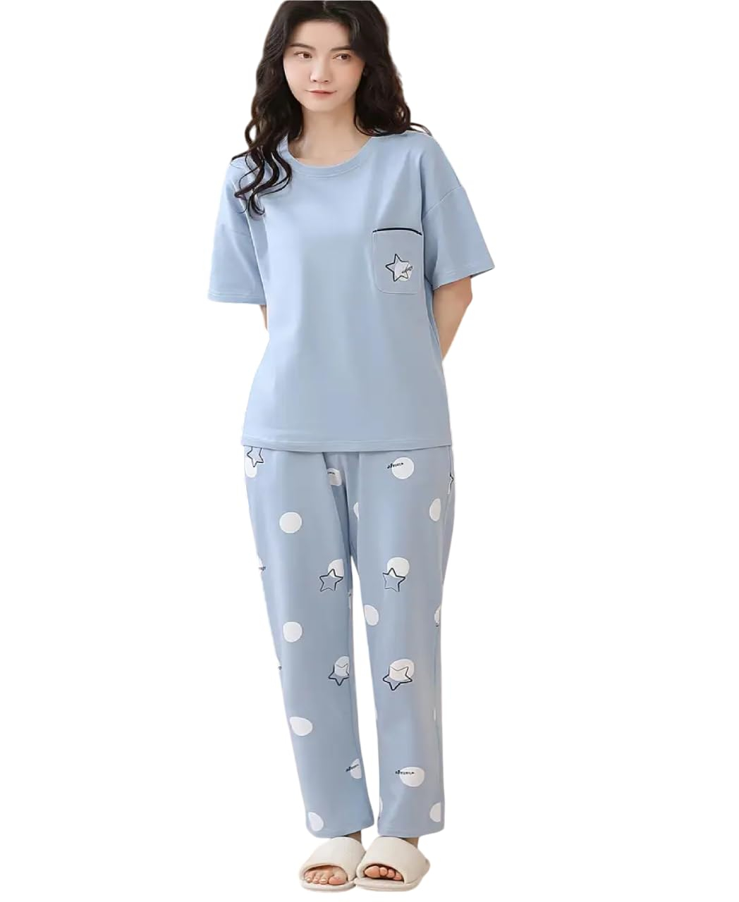 Women's Cotton Blend Full-Sleeve Night Suit - Cream - Image 8