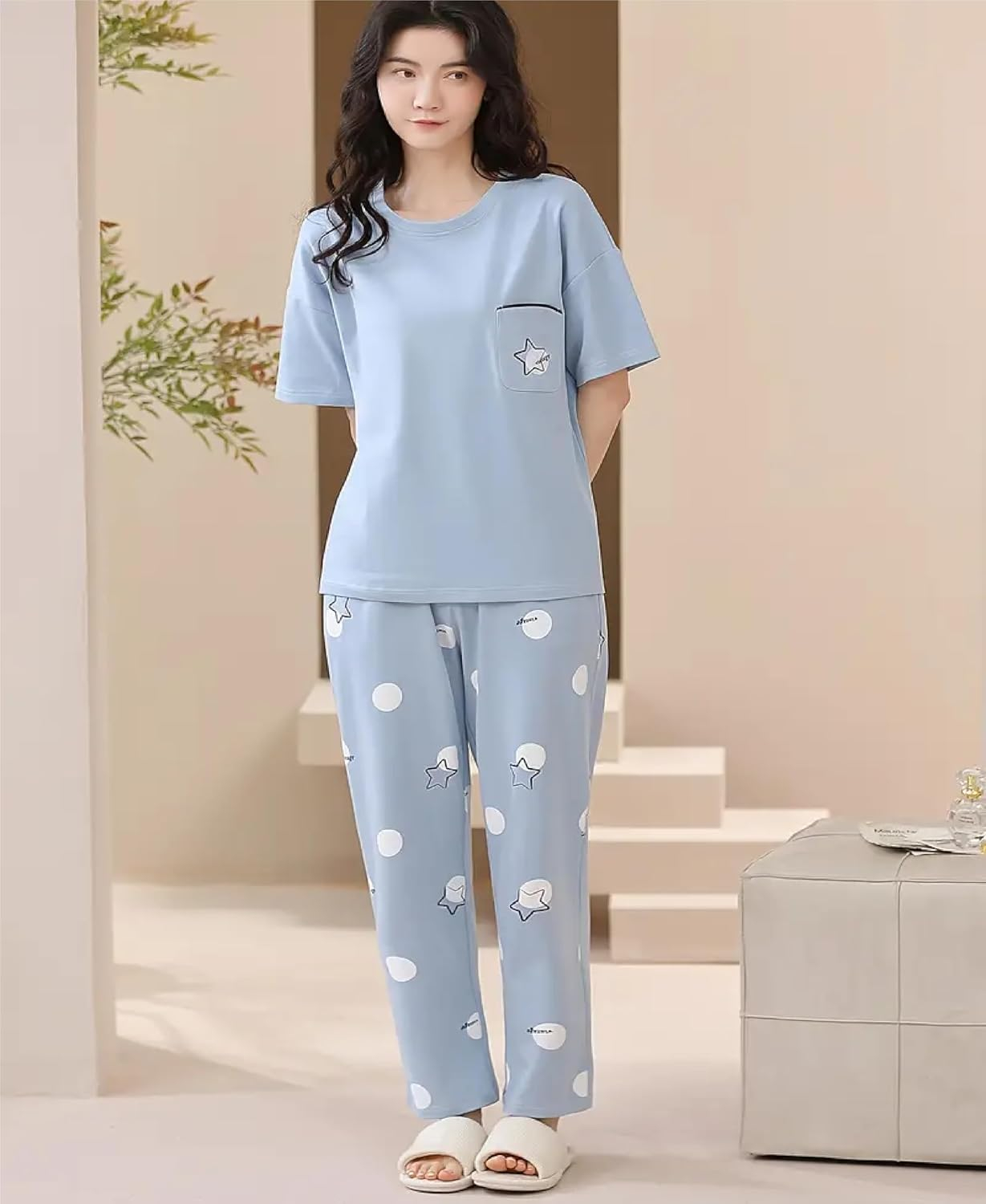 Women's Cotton Blend Full-Sleeve Night Suit - Cream - Image 9