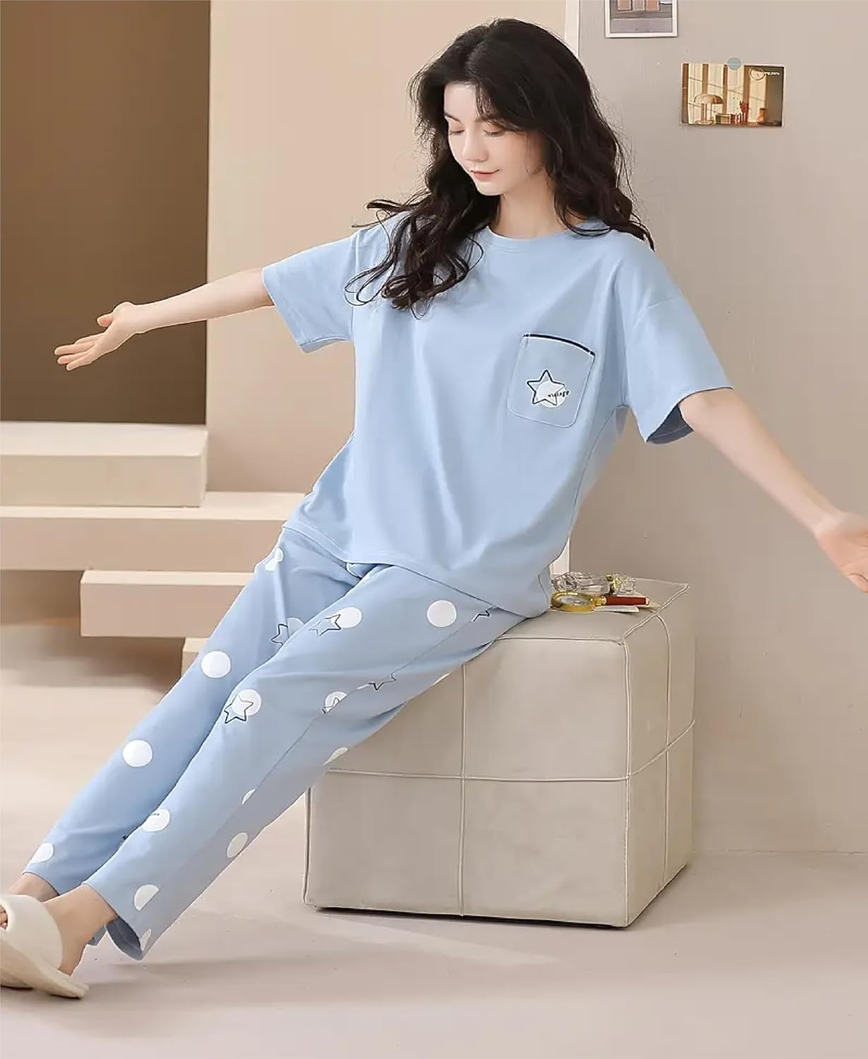 Women's Cotton Blend Full-Sleeve Night Suit - Cream - Image 10