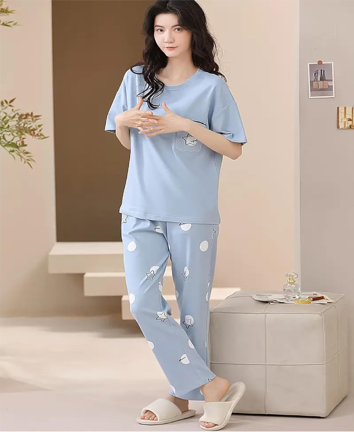 Women's Cotton Blend Full-Sleeve Night Suit - Cream - Image 11