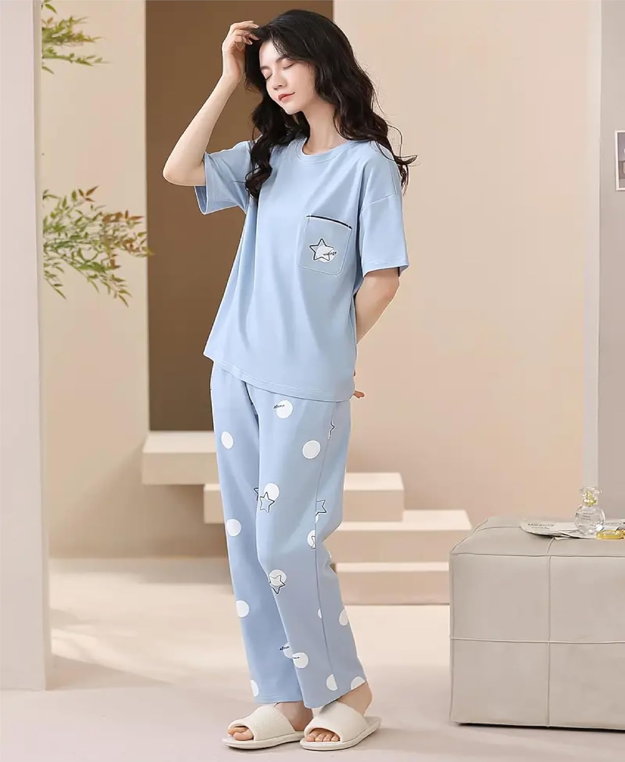 Women's Cotton Blend Full-Sleeve Night Suit - Cream - Image 12
