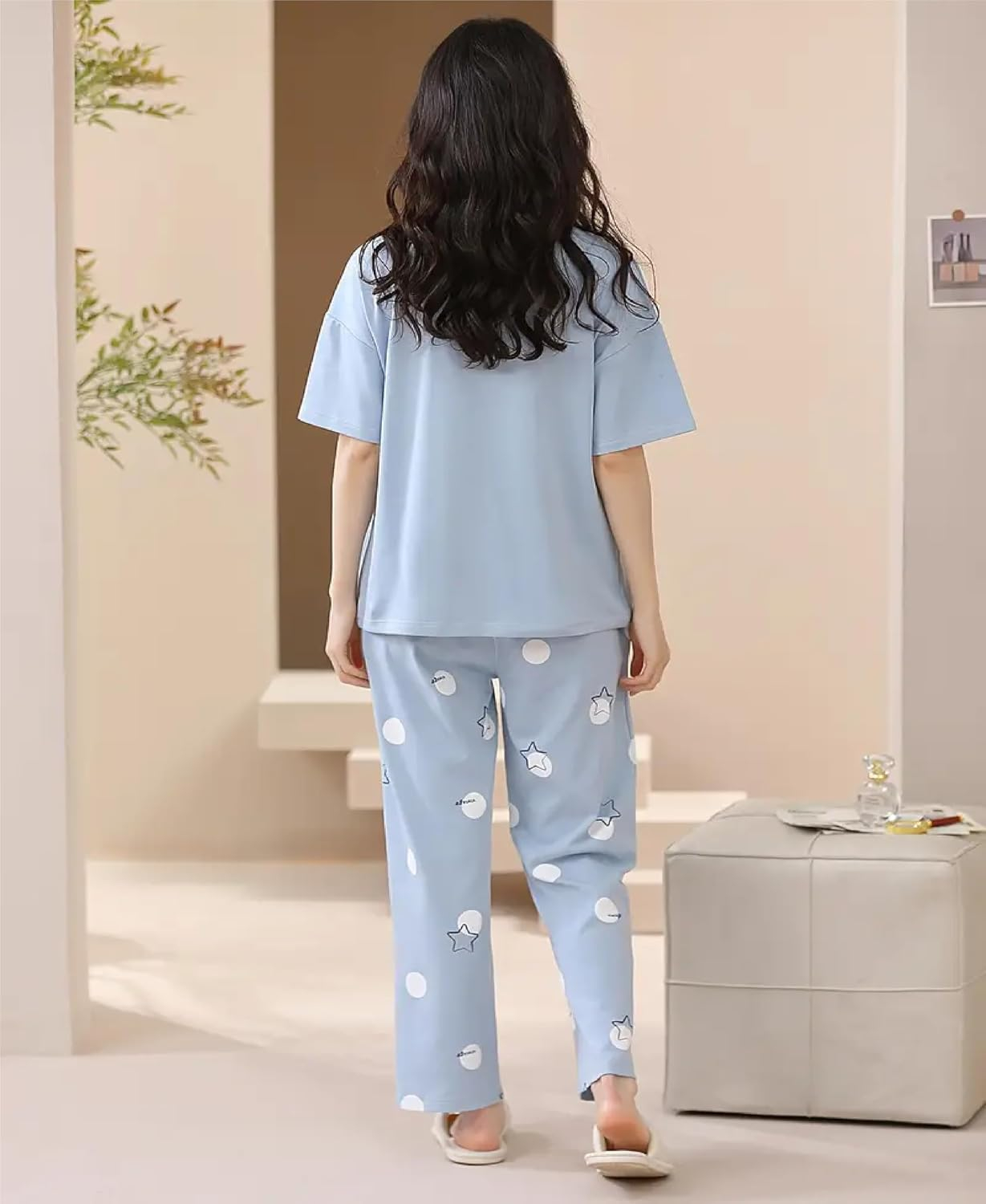 Women's Cotton Blend Full-Sleeve Night Suit - Cream - Image 13