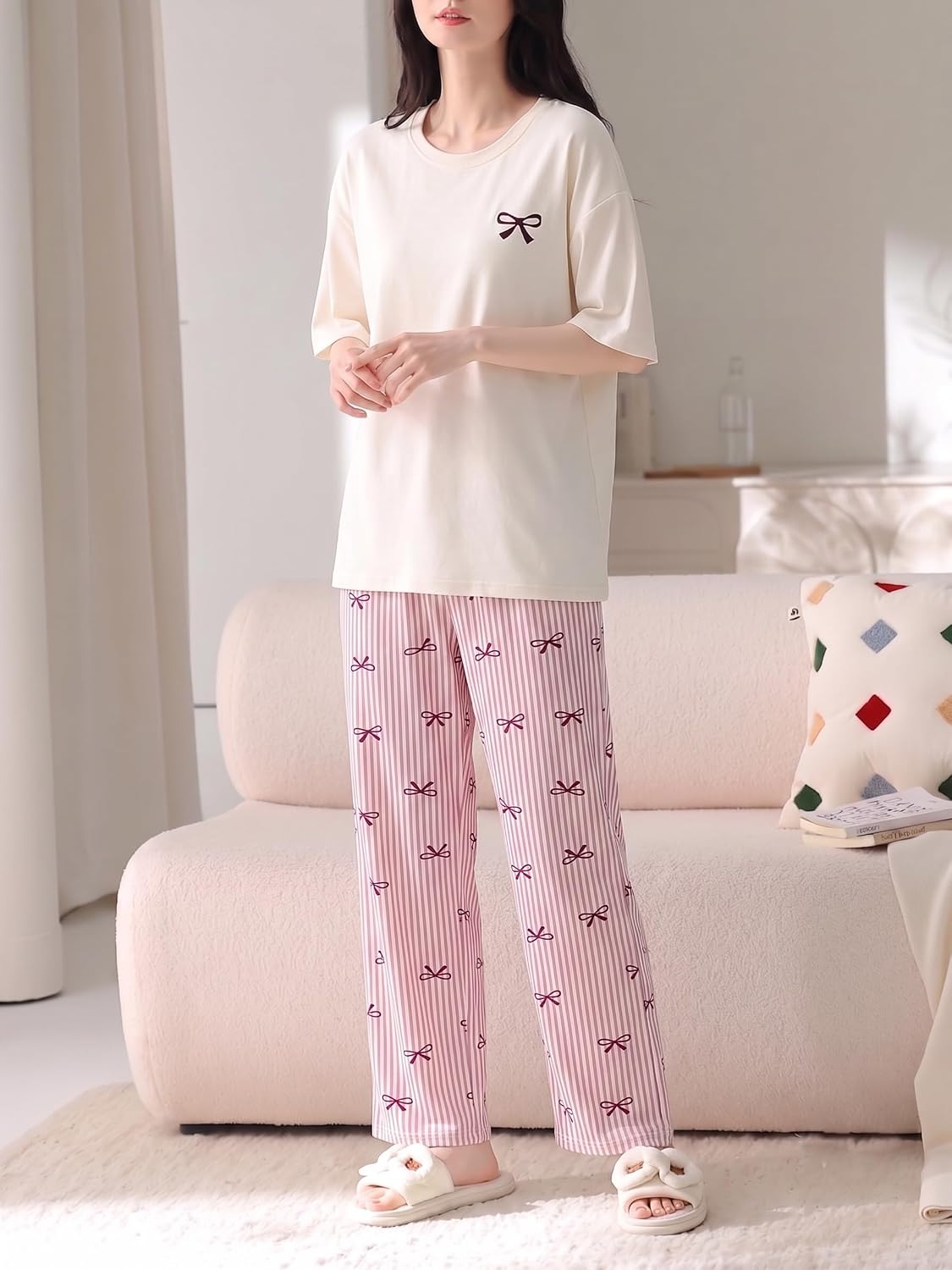 Women's Cotton Blend Full-Sleeve Night Suit - Cream - Image 15