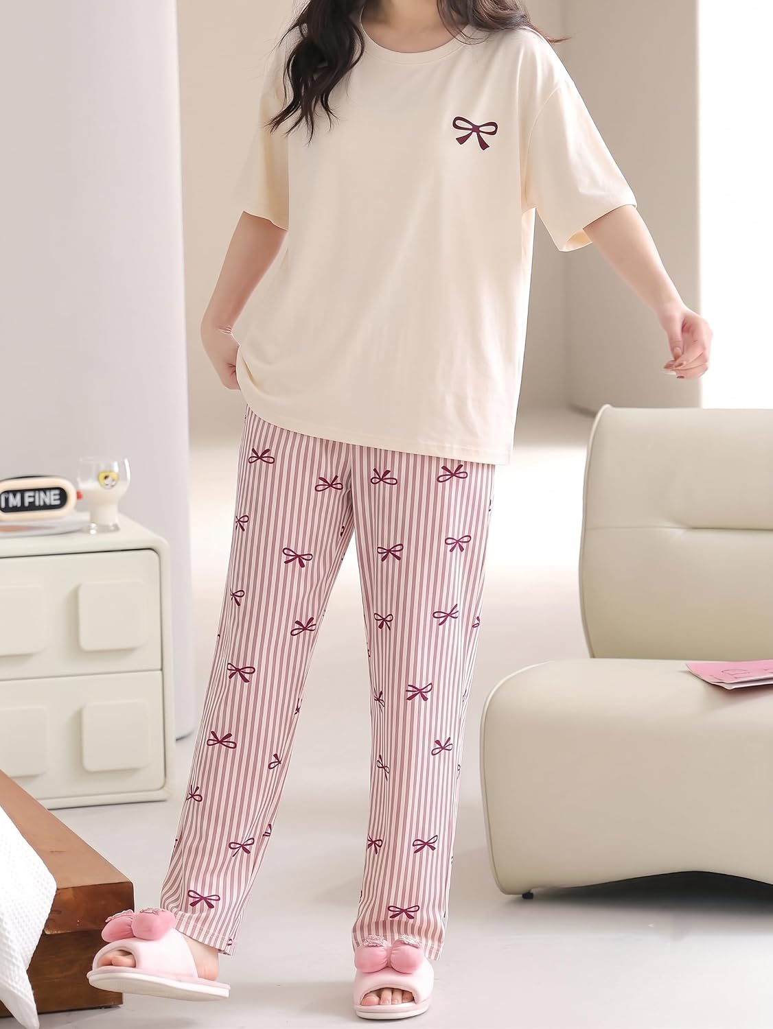 Women's Cotton Blend Full-Sleeve Night Suit - Cream - Image 16