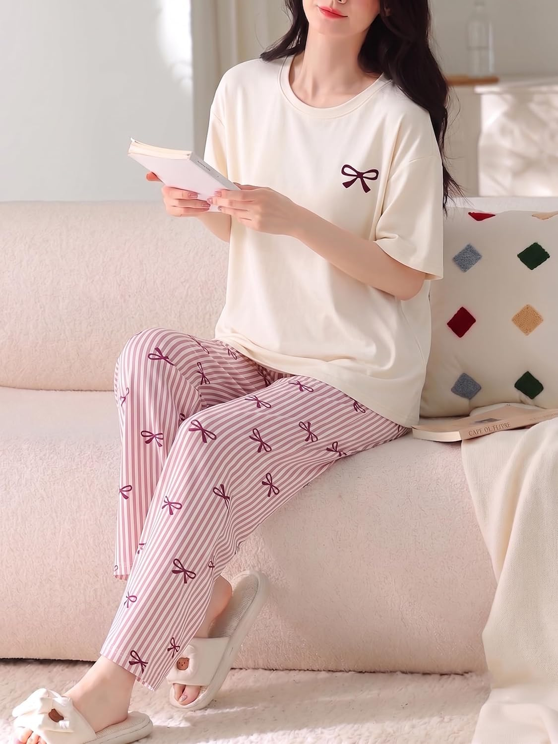 Women's Cotton Blend Full-Sleeve Night Suit - Cream - Image 20