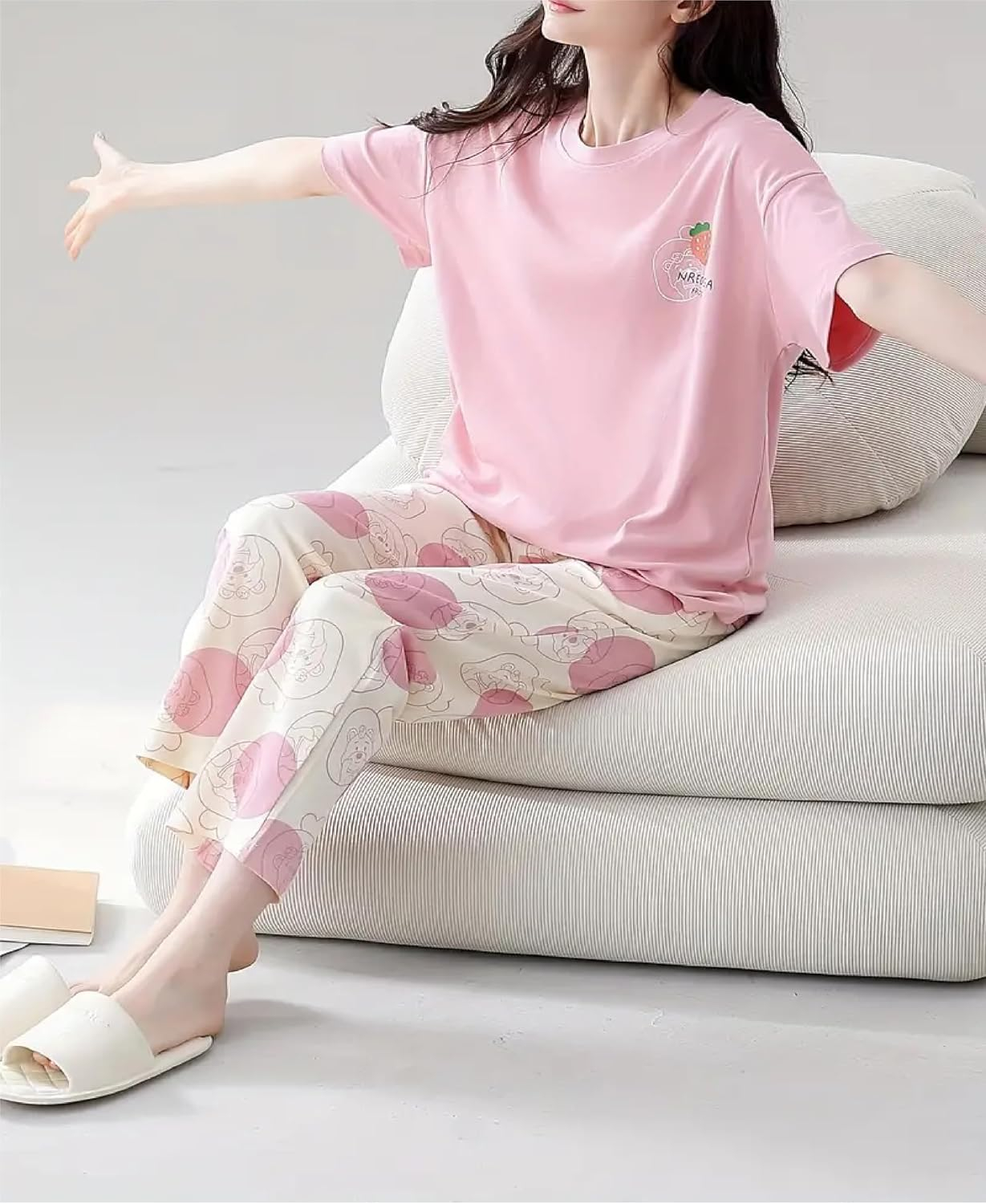 Women's Cotton Blend Full-Sleeve Night Suit - Cream - Image 36