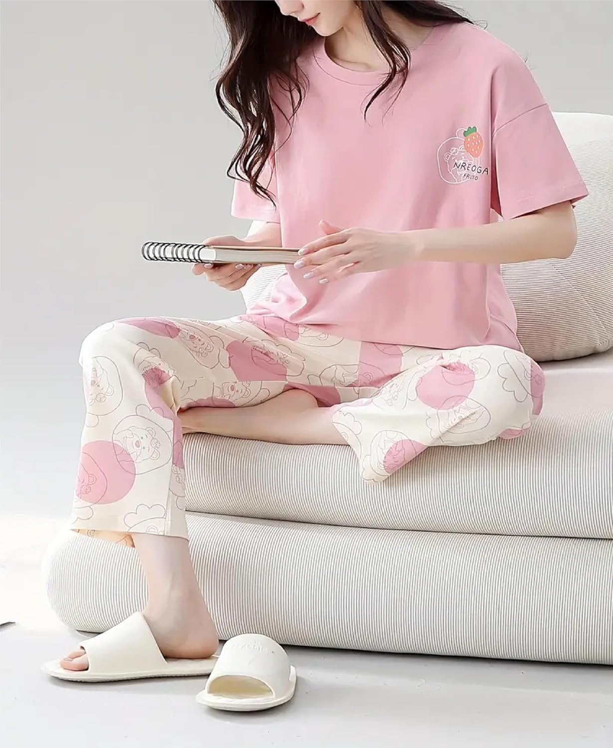 Women's Cotton Blend Full-Sleeve Night Suit - Cream - Image 37