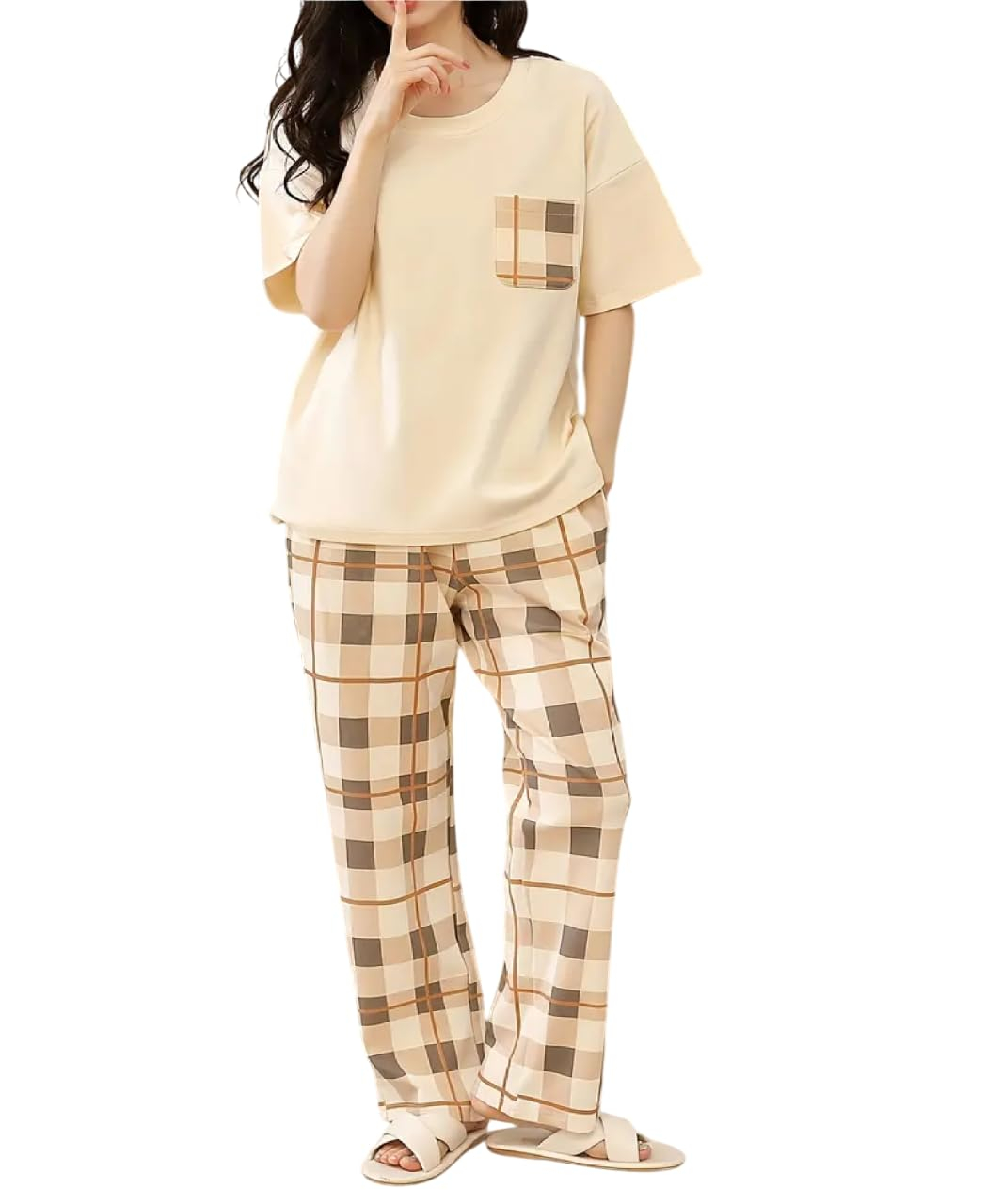 Women's Cotton Blend Full-Sleeve Night Suit - Cream - Image 46