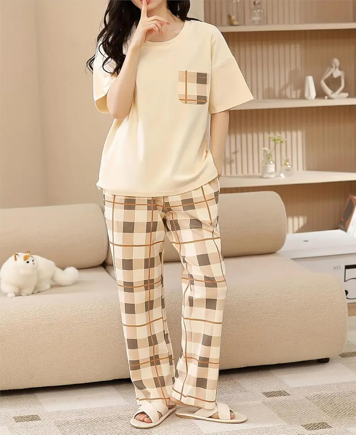 Women's Cotton Blend Full-Sleeve Night Suit - Cream - Image 47