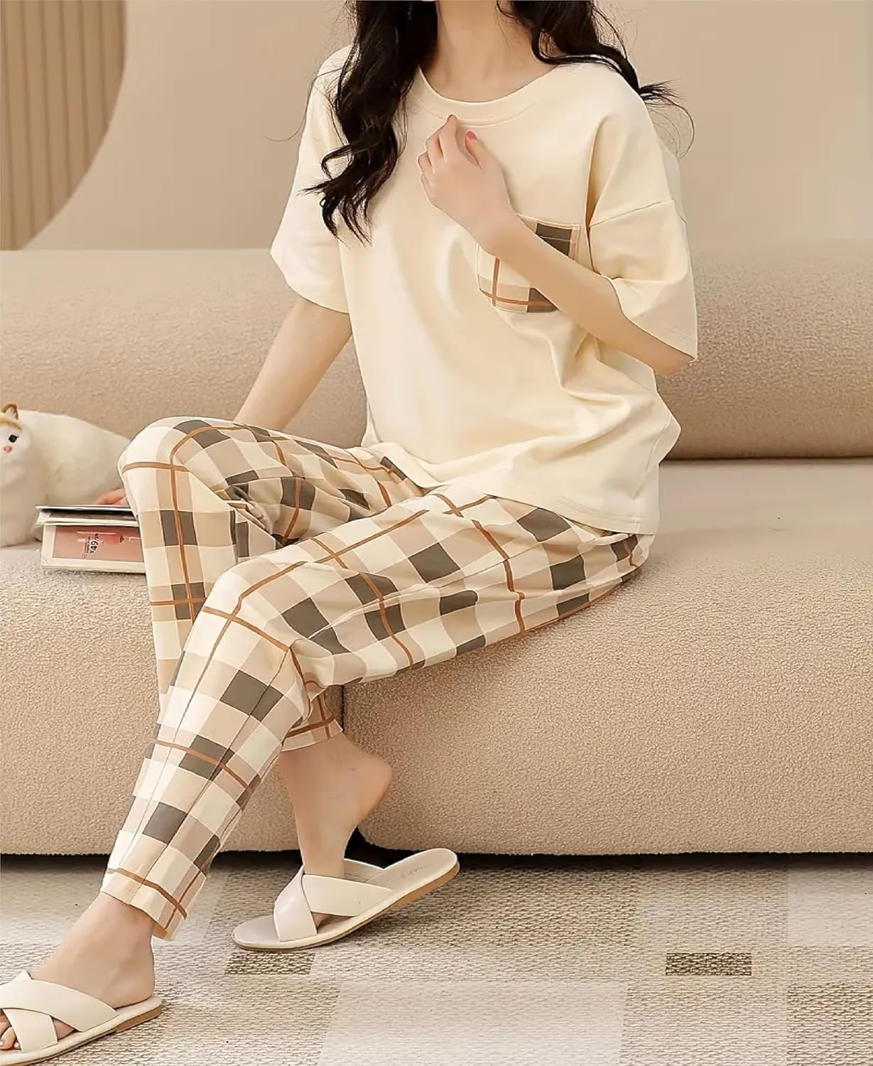 Women's Cotton Blend Full-Sleeve Night Suit - Cream - Image 50