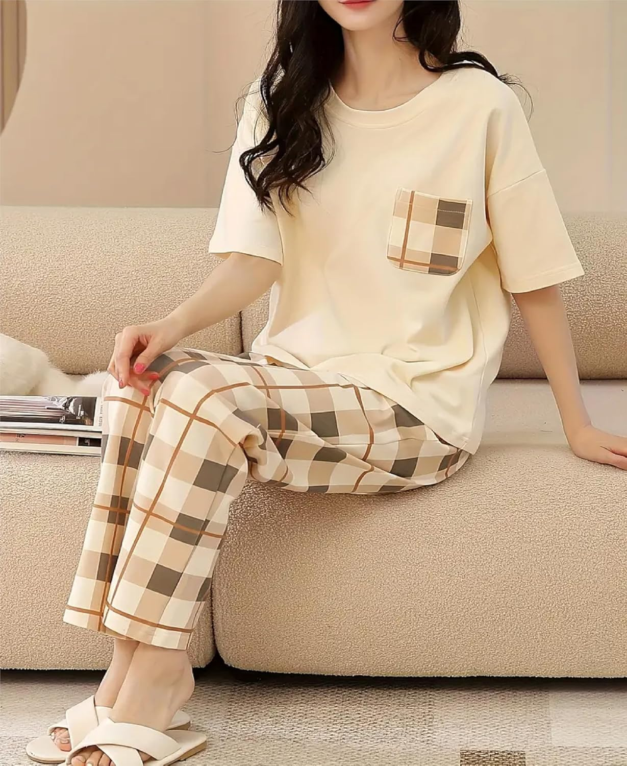 Women's Cotton Blend Full-Sleeve Night Suit - Cream - Image 51