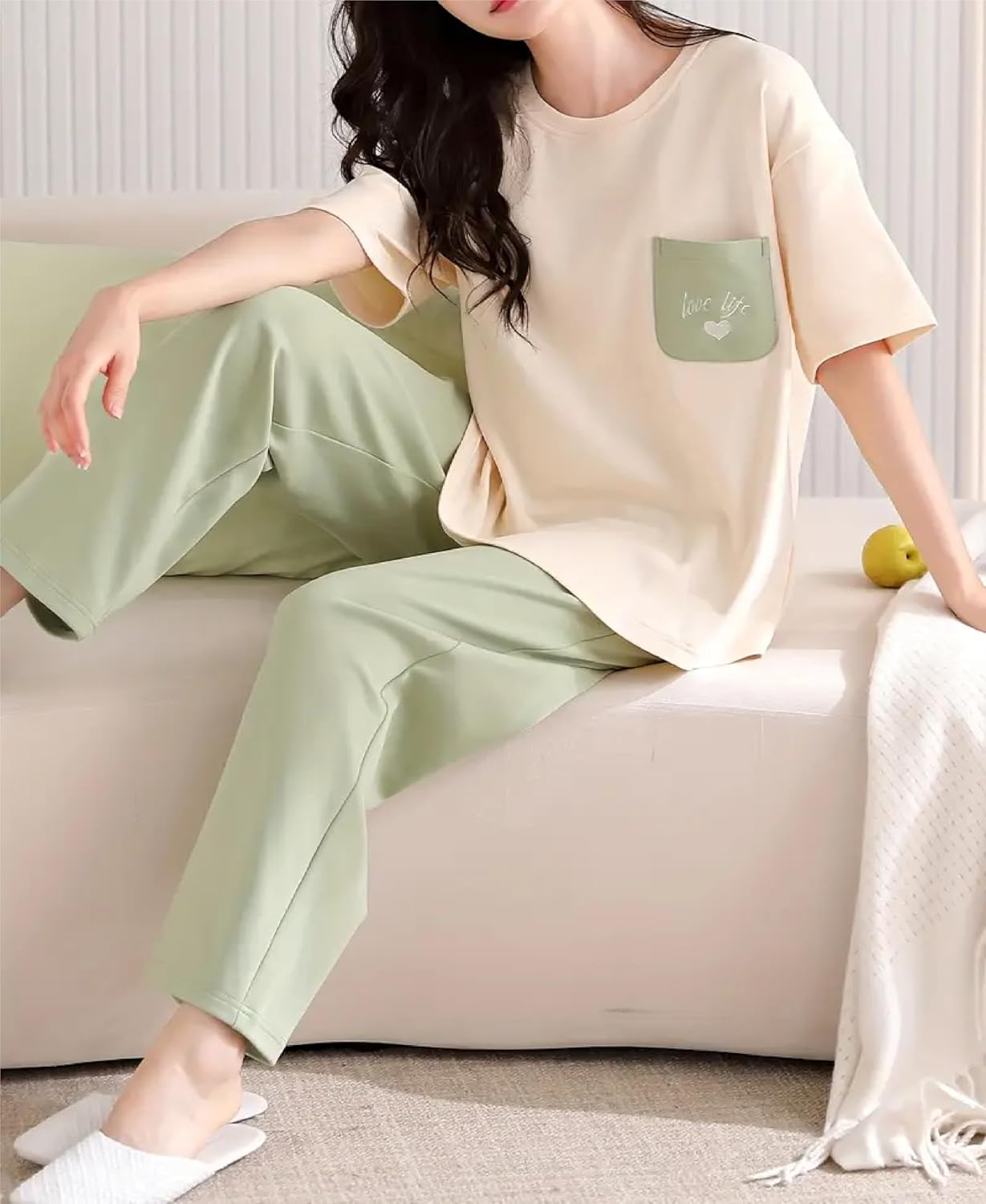 Women's Cotton Blend Full-Sleeve Night Suit - Cream - Image 56