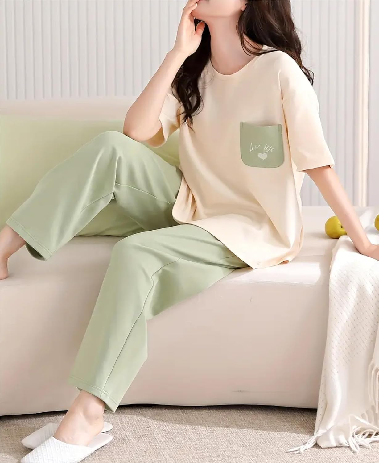 Women's Cotton Blend Full-Sleeve Night Suit - Cream - Image 57
