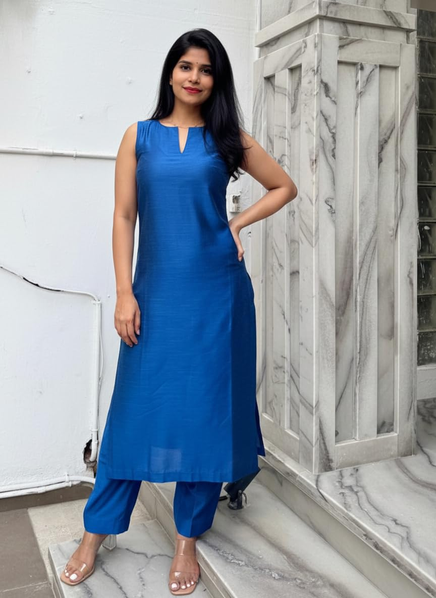 Women's Sleeveless Kurta and Palazzo Set - Brown - Image 27