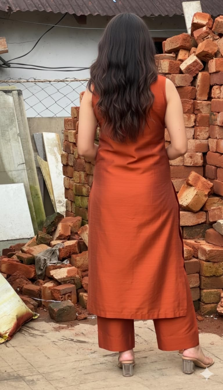 Women's Sleeveless Kurta and Palazzo Set - Red - Image 13