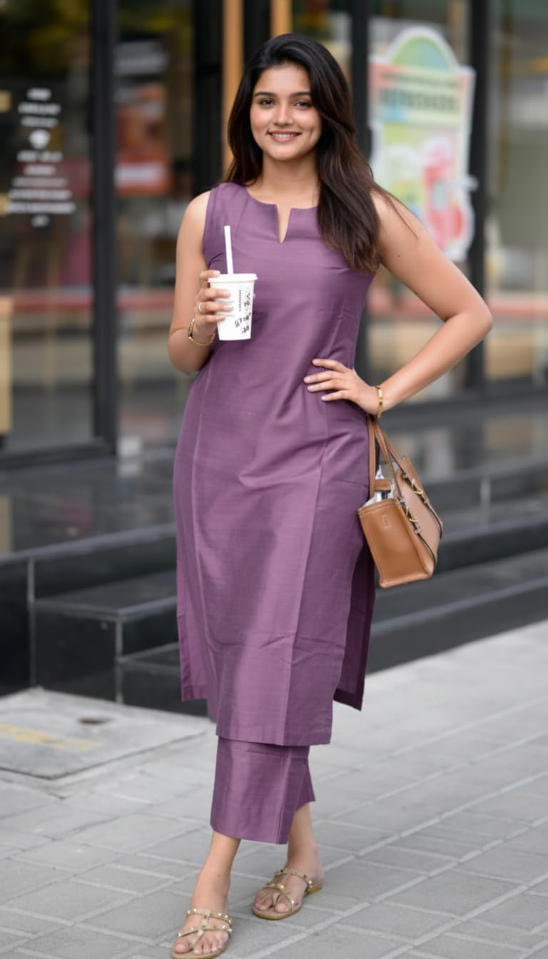 Women's Sleeveless Kurta and Palazzo Set - Red - Image 40