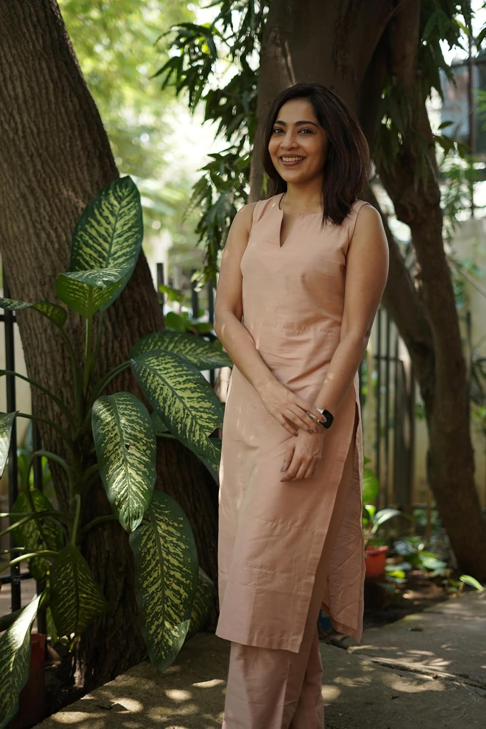Women's Sleeveless Kurta and Palazzo Set - Beige - Image 4