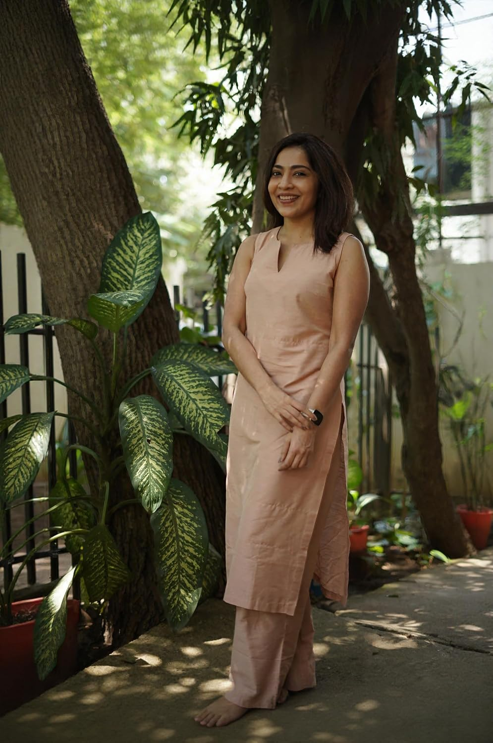 Women's Sleeveless Kurta and Palazzo Set - Beige - Image 6