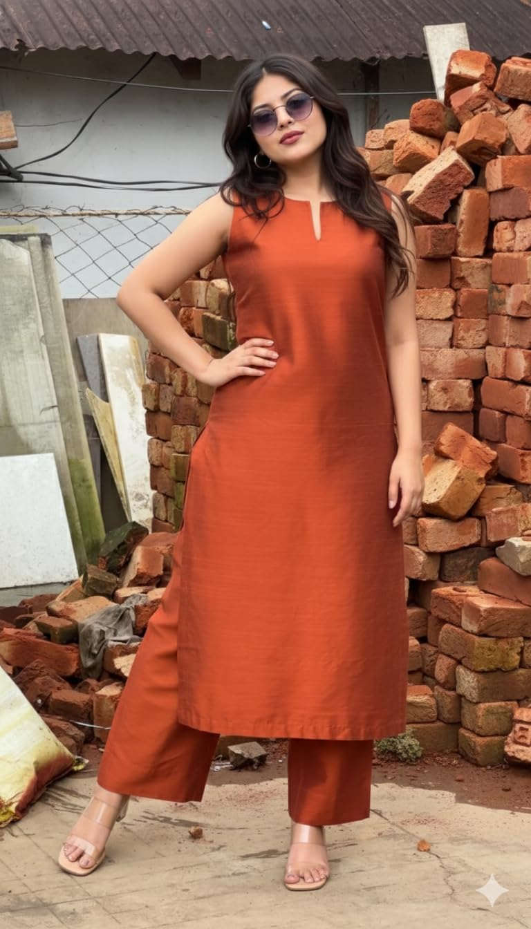Women's Sleeveless Kurta and Palazzo Set - Beige - Image 20