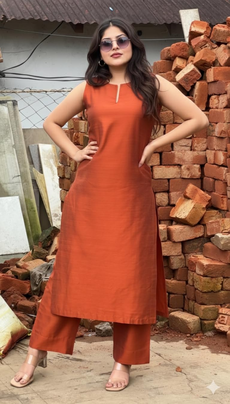 Women's Sleeveless Kurta and Palazzo Set - Beige - Image 21