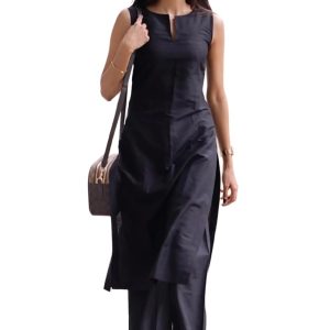 Women's Sleeveless Kurta and Palazzo Set - Black
