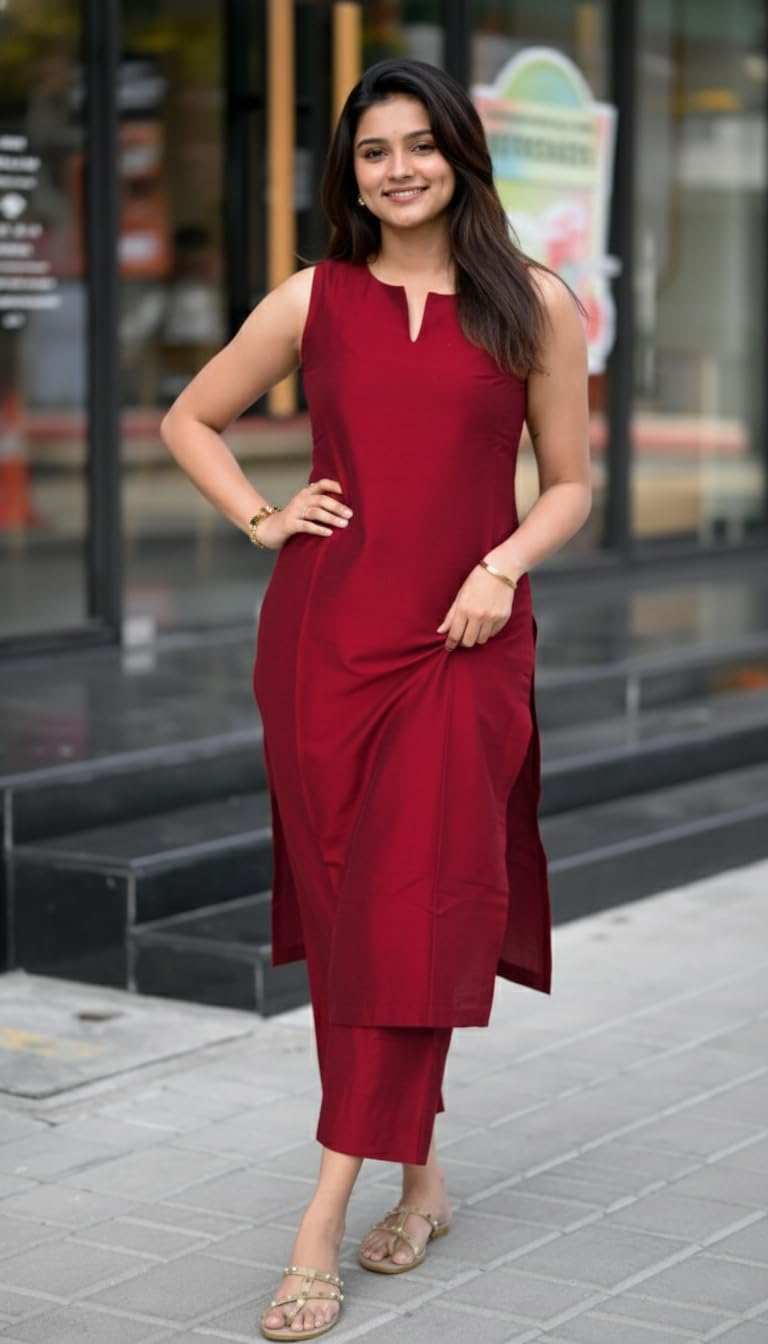 Women's Sleeveless Kurta and Palazzo Set - Black - Image 11