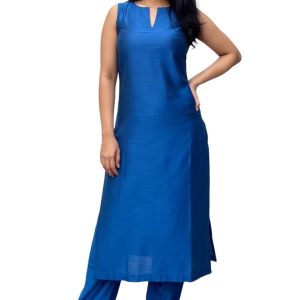 Women's Sleeveless Kurta and Palazzo Set - Blue