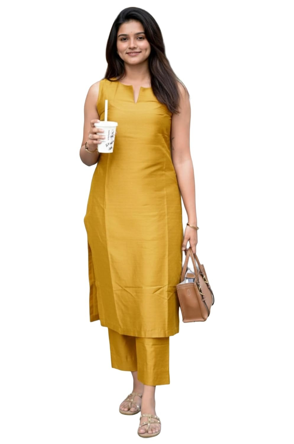 Women's Sleeveless Kurta and Palazzo Set - Mustard - Image 2