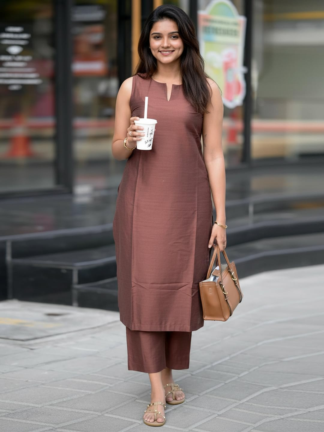 Women's Sleeveless Kurta and Palazzo Set - Mustard - Image 14