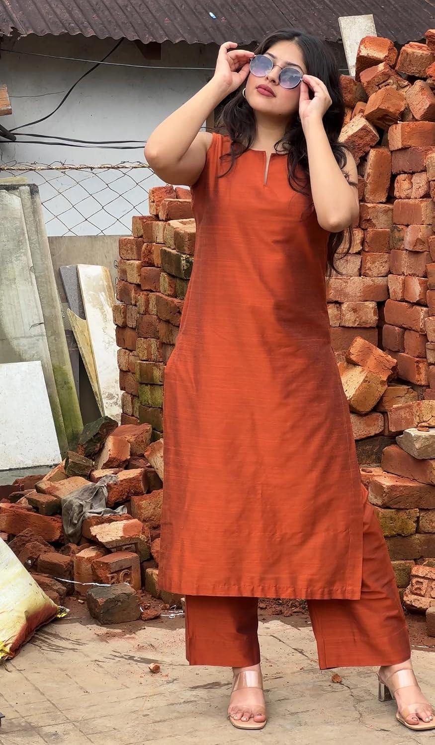 Women's Sleeveless Kurta and Palazzo Set - Mustard - Image 19