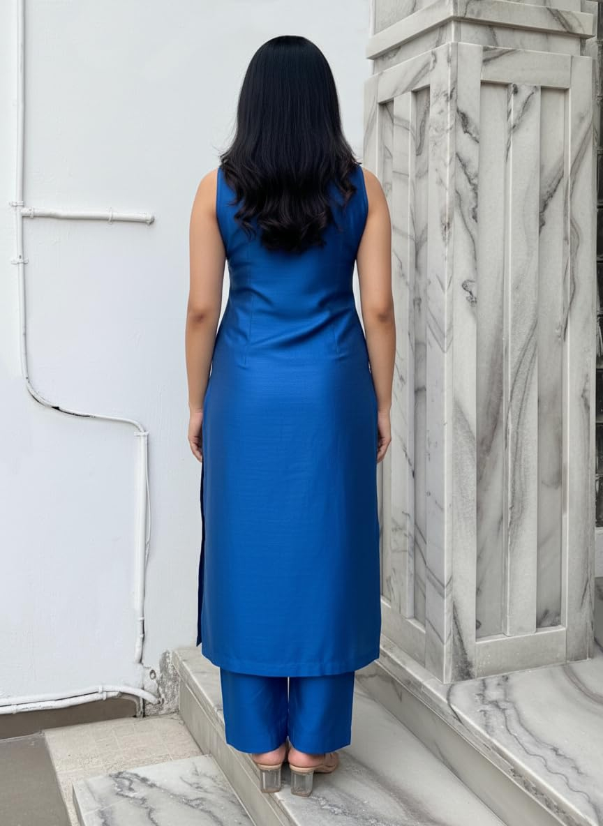 Women's Sleeveless Kurta and Palazzo Set - Mustard - Image 29