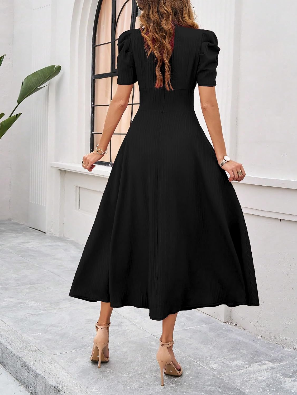 Women's V-Neck A-Line Maxi Dress - Brown - Image 47