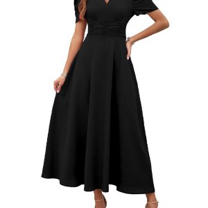 Women's V-Neck A-Line Maxi Dress - Black