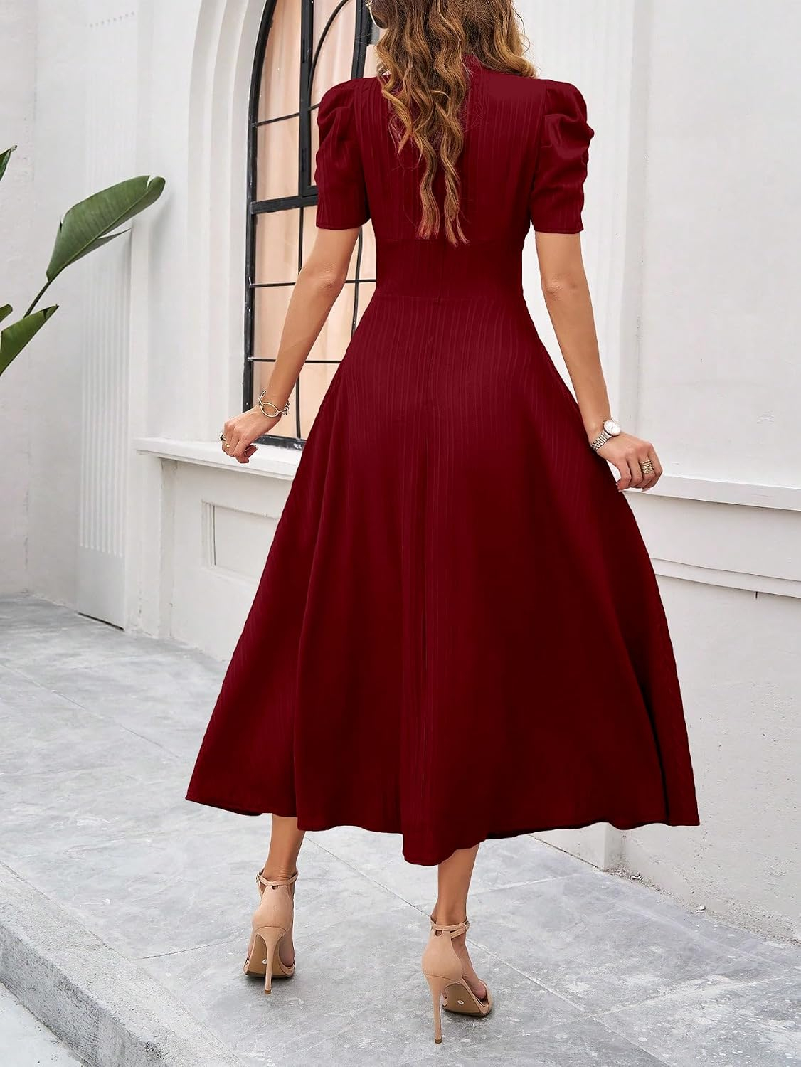 Women's V-Neck A-Line Maxi Dress - Black - Image 17