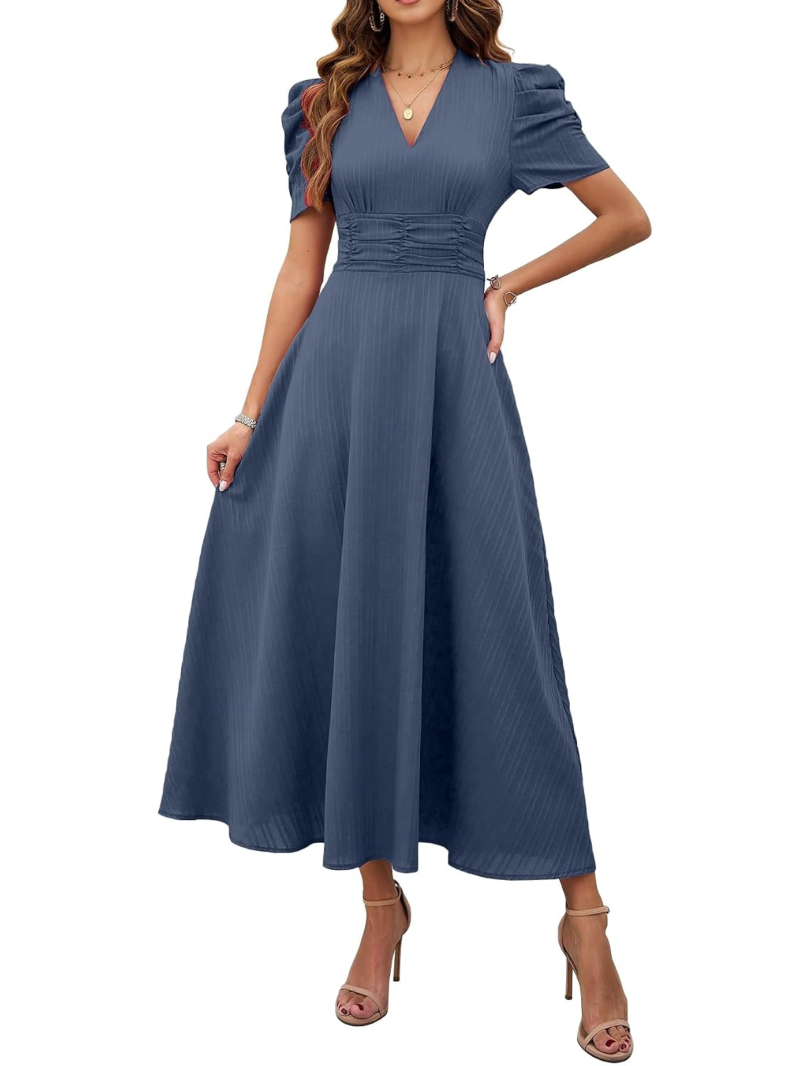 Women's V-Neck A-Line Maxi Dress - Black - Image 21