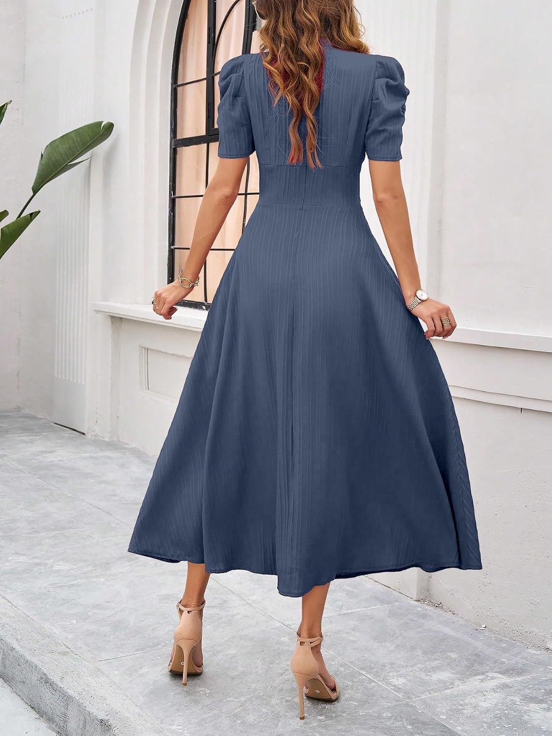 Women's V-Neck A-Line Maxi Dress - Black - Image 22