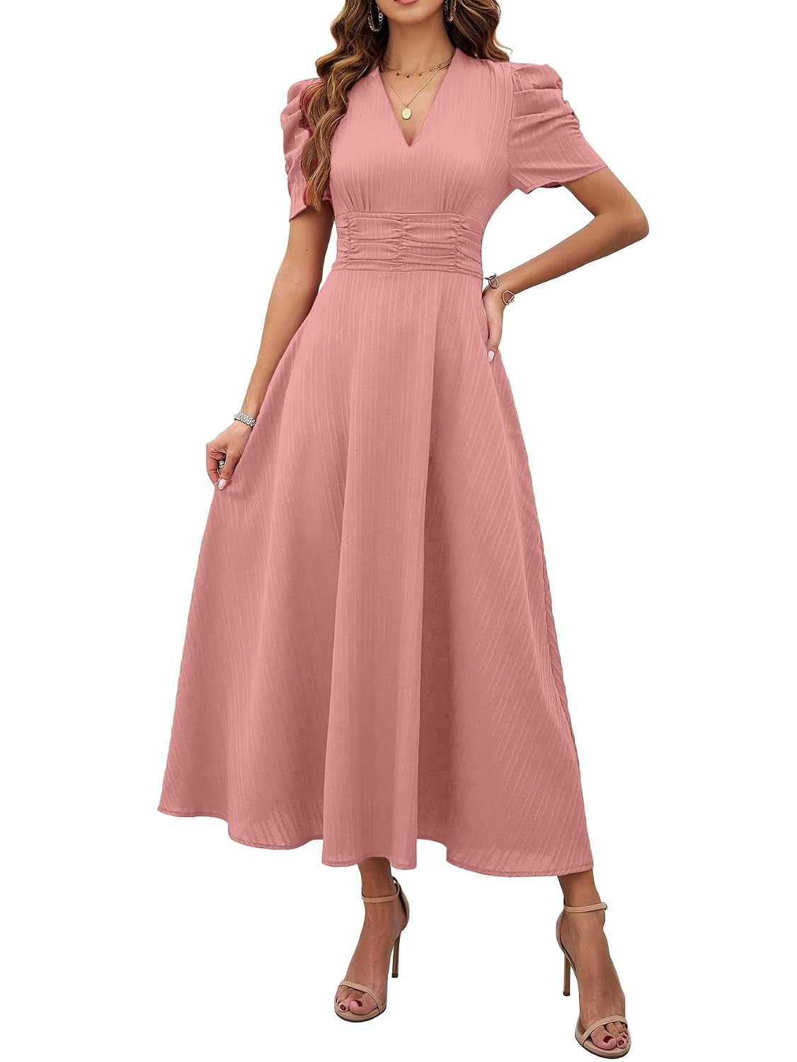 Women's V-Neck A-Line Maxi Dress - Black - Image 27