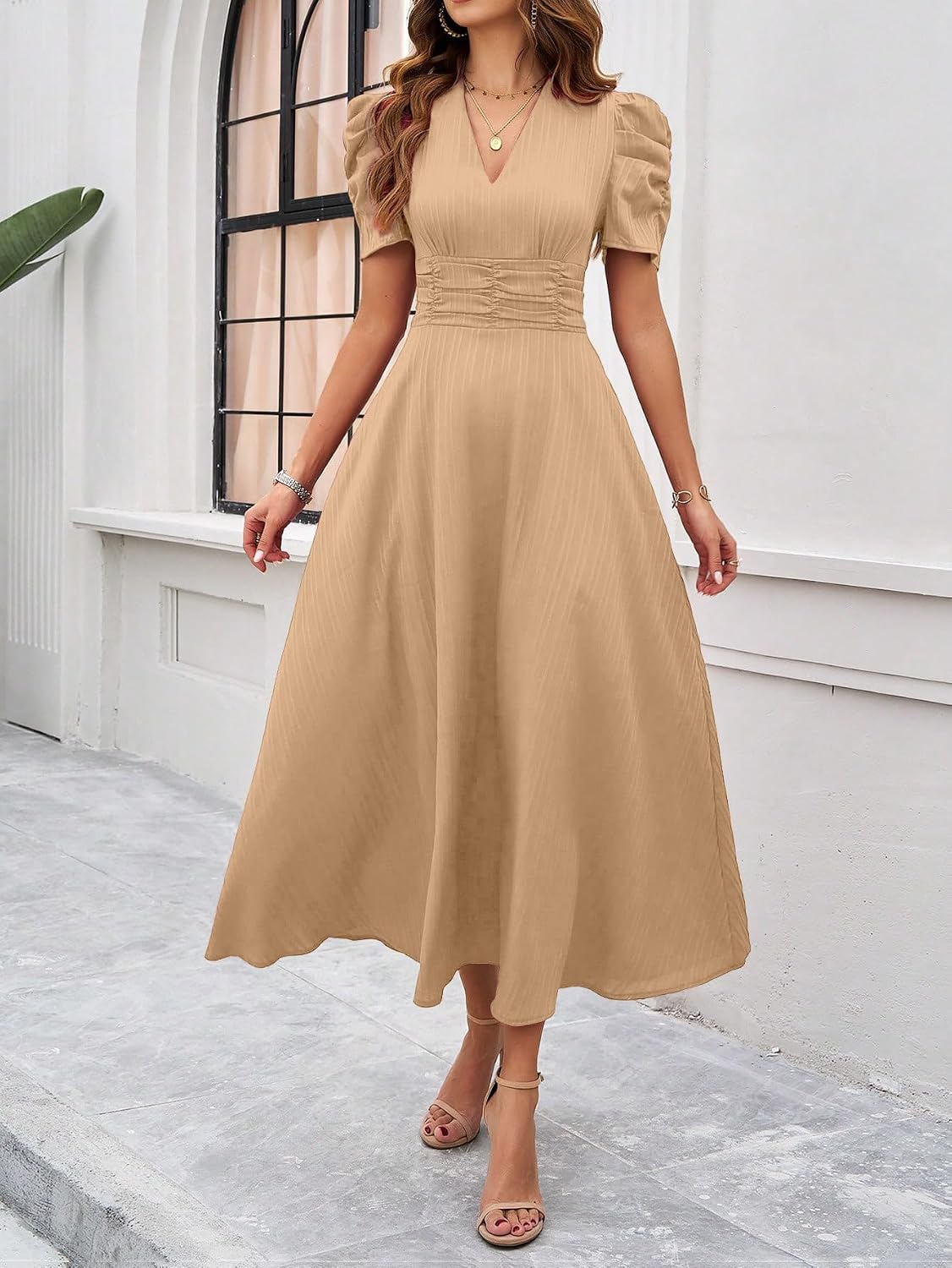 Women's V-Neck A-Line Maxi Dress - Black - Image 50