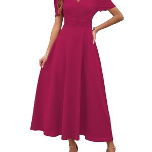 Women's V-Neck A-Line Maxi Dress - Hot Pink