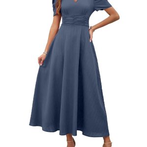 Women's V-Neck A-Line Maxi Dress - Indigo Blue