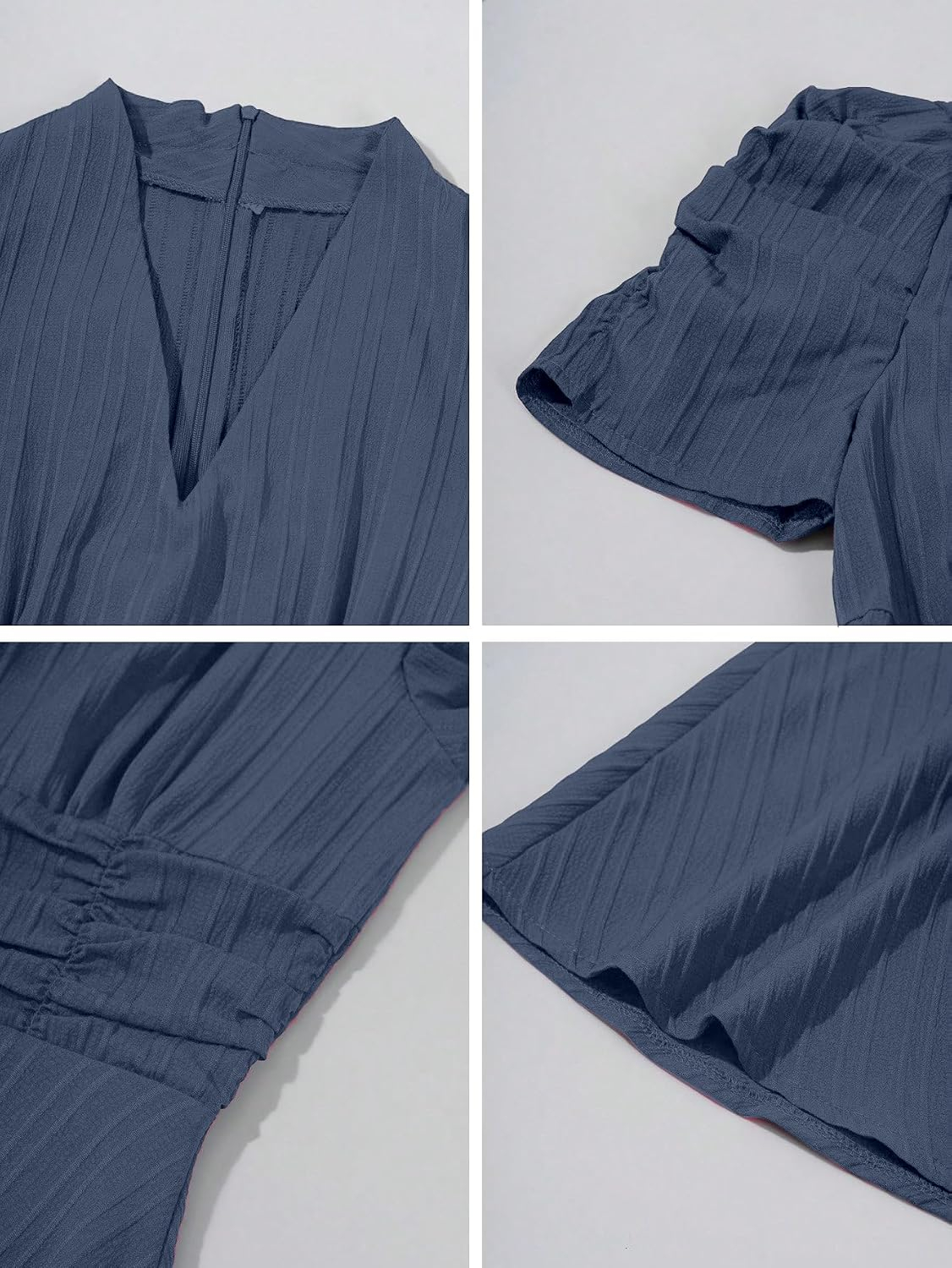 Women's V-Neck A-Line Maxi Dress - Indigo Blue - Image 7