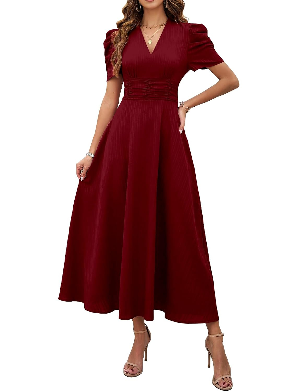 Women's V-Neck A-Line Maxi Dress - Indigo Blue - Image 15