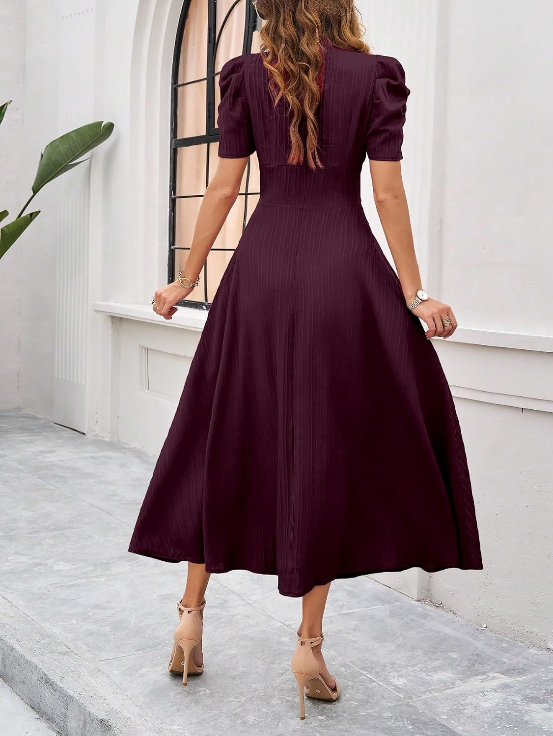 Women's V-Neck A-Line Maxi Dress - Indigo Blue - Image 28