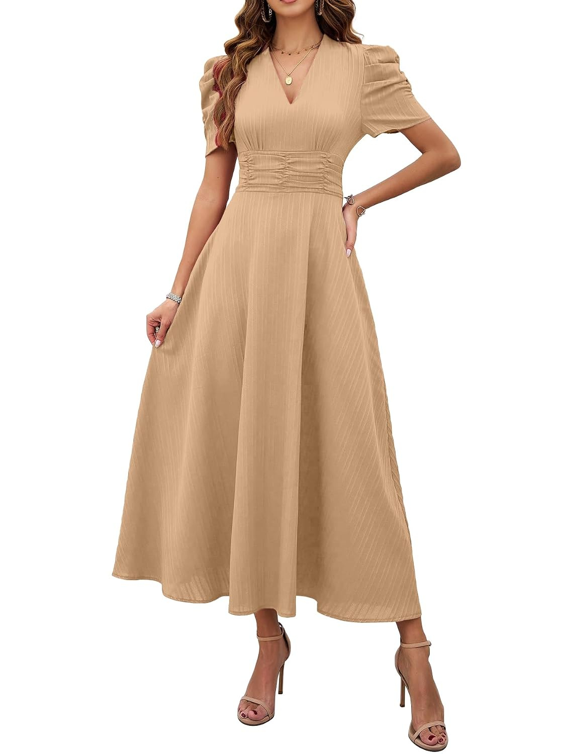 Women's V-Neck A-Line Maxi Dress - Indigo Blue - Image 39