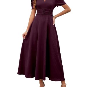 Women's V-Neck A-Line Maxi Dress - Magenta